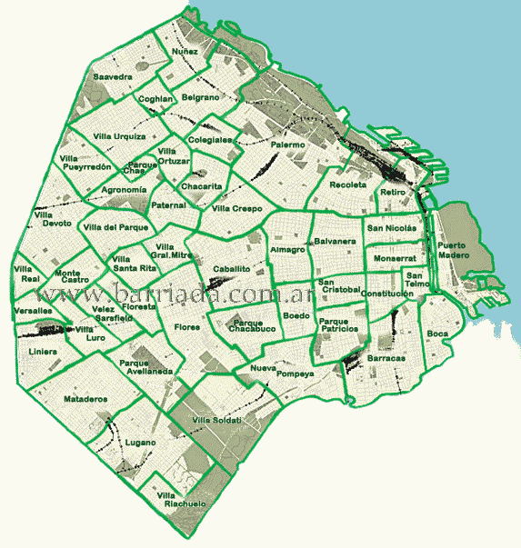 Mapa De La Ciudad De Buenos Aires Y Sus Barrios Barriada